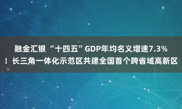 融金汇银 “十四五”GDP年均名义增速7.3%！长三角一体化示范区共建全国首个跨省域高新区